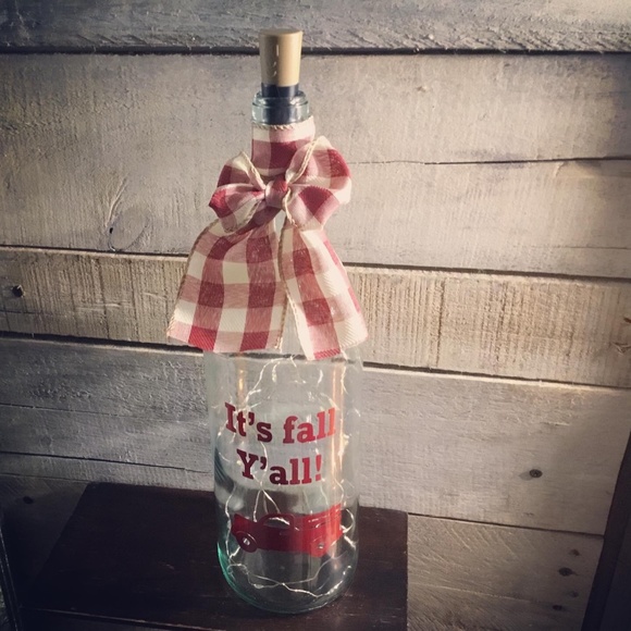 Handmade- ‘It’s Fall Y’all’ wine bottle lantern - Picture 4 of 14